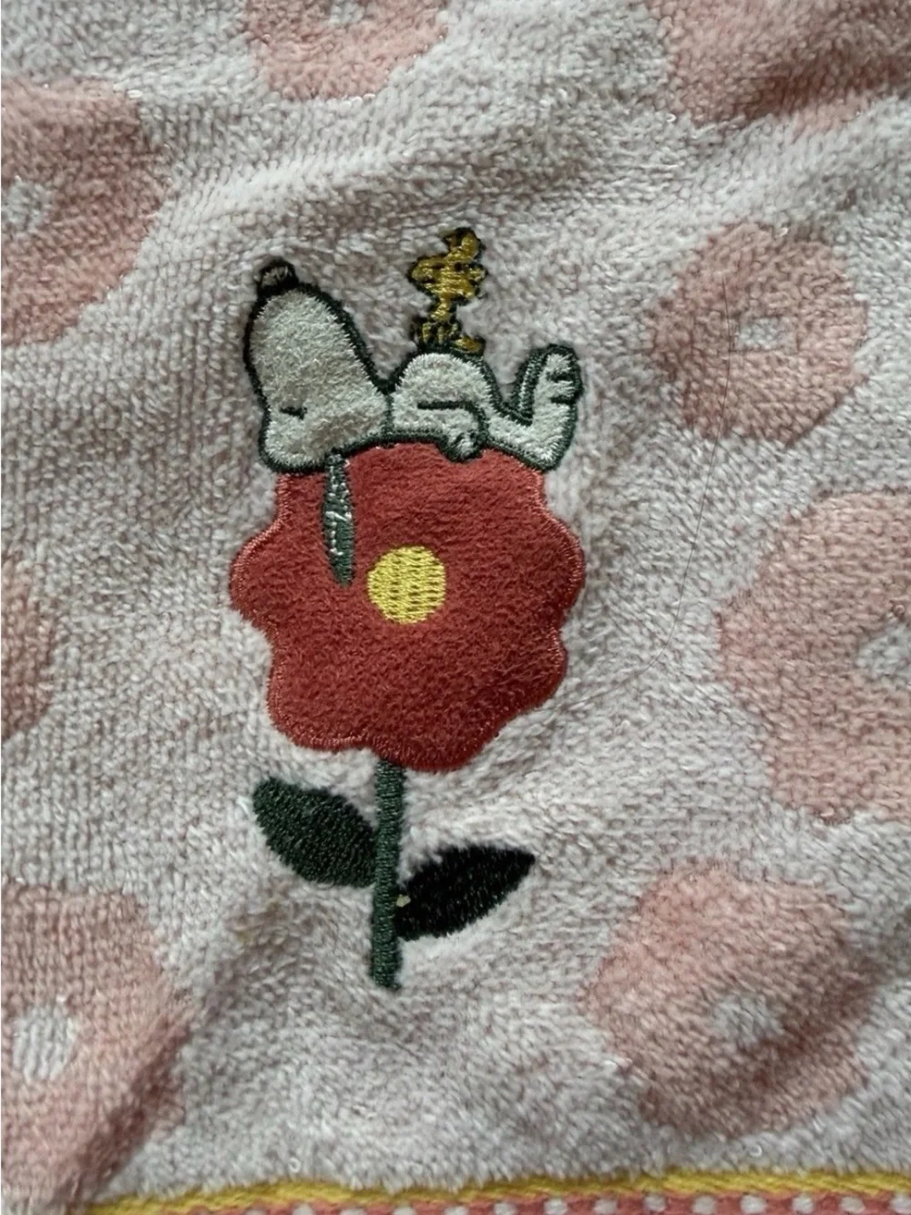 Snoopy Peanuts Hand Guest Towel Pink Floral Woodstock Cotton 16x23 Decor Whimsy